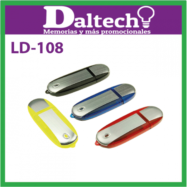 LD108 USB Ovalado C/Metal</br>4 GB $57 ($66 c/iva)</br>8 GB $64 ($75 c/iva)</br>16 GB $72 ($84 c/iva)</br>32 GB $84 ($97 c/iva)</br>64 GB $98 ($113 c/iva)